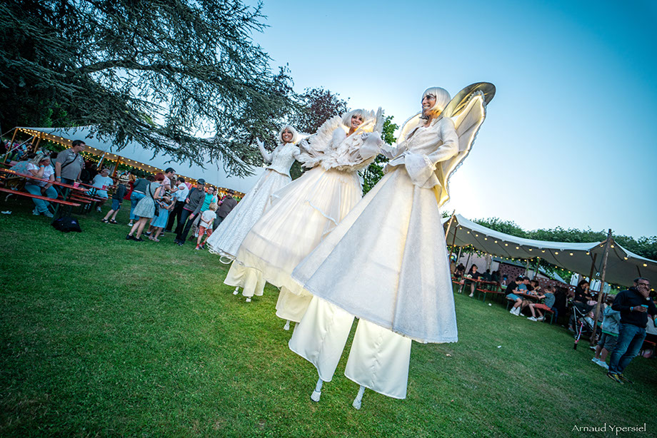 Animation de noël par des échassiers lumineux en parade ou déambulation pour animer marché et festivités de noël. disponible en ile de france